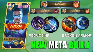 FINALLY BRUNO NEW META BUILD AND EMBLEM SET IS HERE!!😱 (DAMAGE HACK BUILD) | MLBB