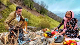 Cooking by the WATERFALL: Making MEAT ROLL with difficult conditions in the Alta village | IRAN