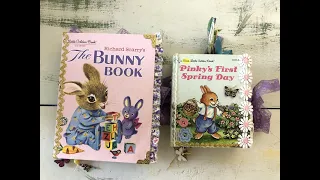 Flip Through of 2 Handmade Journals made from Little Golden Books with a Bunny Theme