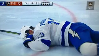 Cedric Paquette takes a hit to the jaw from Robert Hagg