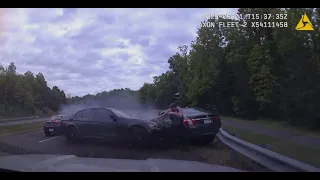 Video shows Virginia police officer narrowly escaping crash during traffic stop