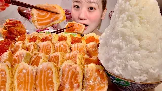 ASMR Salmon Rare Cutlet【Mukbang/ Eating Sounds】【English subtitles】