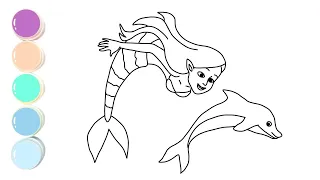 Cute Mermaids and Dolphins Drawing, Painting and Coloring for Kids, Toddlers #8