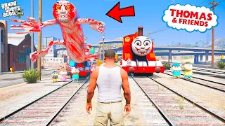 Franklin First Red Evil Thomas Train Experience vs Zombie Evil Thomas Train With Shinchan & Friends!