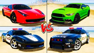 Ferrari 458 vs Ford GT 500 vs Police Ferrari vs Police Ford - GTA 5 Mods Which super car is better?