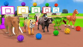 Basket Ball Game Game With Cow Mammoth Elephant Tiger Gorilla Dinosaur Wild Animal Escape Cage Game