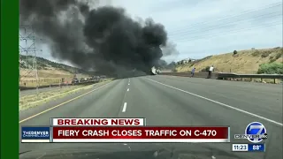 Fiery crash involving 2 vehicles and a semi-truck shuts down C-470