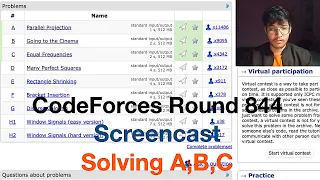 Codeforces Round 844 Screencast, Solving A,B,C