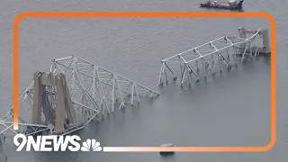 Aerial footage of collapsed Baltimore Bridge