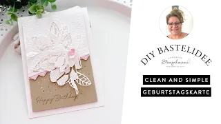 Clean and Simple Geburtstagskarte Markante Magnolien | Einfache Geburtstagskarte basteln