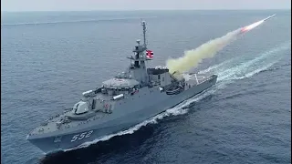 Royal Thai Navy test fires Harpoon Missile from HTMS Prachuap Khiri Khan ship and hits target