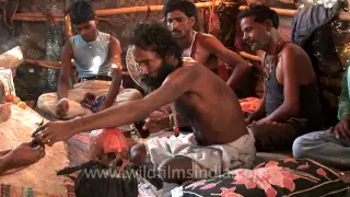 Aghori performing black magic at Chandi Ghat, Haridwar