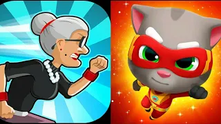 Angry Granny Run VS Talking Tom Hero Dash Ice Bolt Tom Gameplay