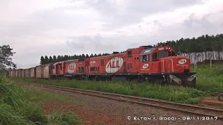 Trem com U20C1 "Namíbia" e GT18MC ALL descendo para o pátio de Maringá em dinâmico