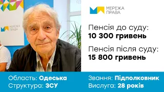 Історія підполковника ЗСУ із Одеси. Пенсія до суду: 10 300 грн. Після суду: 15 800 грн