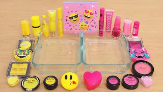 Pink vs Yellow - Mixing Makeup Eyeshadow Into Slime ASMR