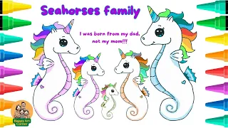 How to draw a Cute Seahorse & Discover Amazing Dad Birth Story #drawing tutorials #kids drawing