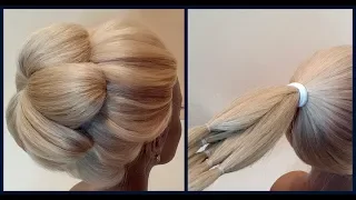 Простой вариант объемного пучка из резинок.Подробное видео.Light version of volumetric hairstyle.