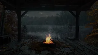 Campfire Sounds W/ Rain🔥🌧️Cozy Fire Ambience For Relaxation & Sleep | Relaxing Rainfall At Fireplace