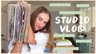 studio vlog ✿ creative slumps, sketchbook play, personal projects, thrift haul