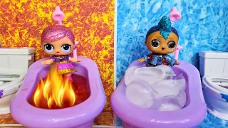 HOT AND COLD DOLLS LOL SURPRISE and surprise bombs in the pool Cartoons with dolls LOL LOL