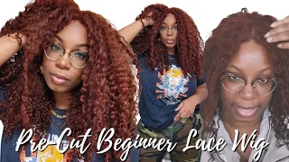 Less Work, Same Look! Pre-Cut REDDISH BROWN Curly WIG NO GLUE Easy Beginner Wig Install Sunber Hair