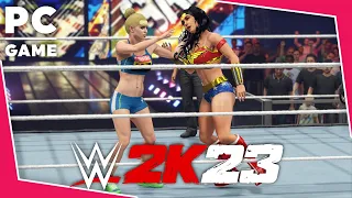 Wonder Woman with Superman vs. Strong Woman with PC Principal! - WWE 2K23: 2 Out Of 3 Falls Match