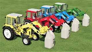 MINI TRACTORS OF COLORS ! TRANSPORTING MINI TRACTORS TO LIFTING BIG BAG JOBS ! Farming Simulator 22