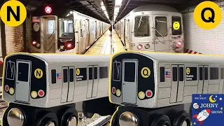 Johny Unboxes MTA Munipals N & Q Subway Trains & Goes On A Subway Train Ride To Times Square