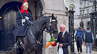 Adorable Moment Veteran Guard visits and Feeds King’s Horses Apples and Carrots Treats!
