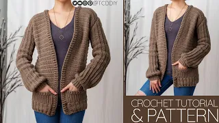 How to Crochet: Cardigan w. Pockets | Pattern & Tutorial DIY