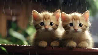 😺 cute kitten got rained on - poor cute kitten - nature sound rain 💦