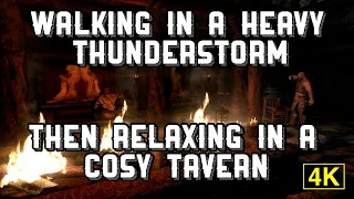 Walking In A Thunderstorm Then Relaxing In A Cosy Tavern, Skyrim Ambience For Sleep, Study & Stress.