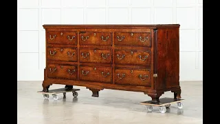 George III English Oak & Mahogany Dresser Base / Chest Drawers