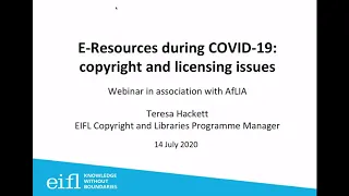 Webinar - E-Resources during COVID-19: copyright and licensing issues