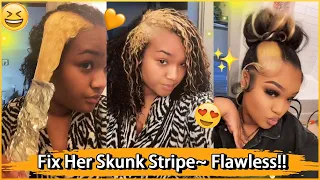 How To: Fix Her Skunk Stripe On Natural Hair? Messy Bun With Skunk Stripe, Hair Tutorial #Elfinhair