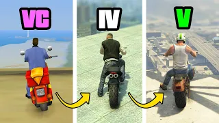 JUMPING from A HIGH PLACE on MOTORCYCLE in GTA Games (Evolution)