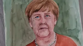 how i Paint a portrait of Germany's chancellor Angela Merkel with watercolour