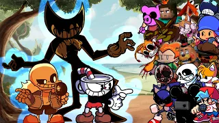 FNF Crossed Out (VS Cuphead, Sans, Bendy) But Everyone Sings It🎤 Indie Cross Crossed Out+ (FNF Mod)