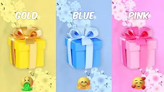 🔥Choose your gift 🤩💝🤮 3 gift box challenge, Gold Blue & Pink🤩 #pickonekickone #giftboxchallenge