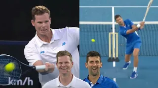 WATCH- Novak Djokovic plays cricket while Steve Smith plays tennis during Australian Open