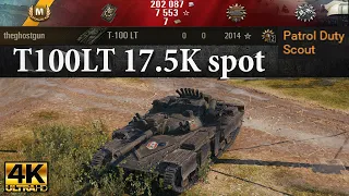 T-100 LT video in Ultra HD 4K🔝 17.5K spot, 2014 exp, Scout, Patrol Duty🔝 World of Tanks ✔️