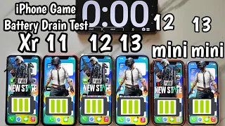 iphone Xr vs 11 vs 12 vs 13 vs 12mini vs 13mini Full Gaming Battery Drain Test || BGMI Drain Test!!