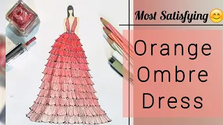 Orange ombre Dress| Speed Painting| Fashion Illustration|
