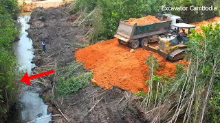 Part 2 incredible skill techniques komatsu bulldozer pushing dirt building new road on the forest