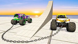 Monster Truck stunts, jumps, crashes, crushing cars, racing, fails - BeamNG Drive Game