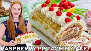 Pistachio Raspberry Swiss Roll Cake Recipe | with Whipped Cream