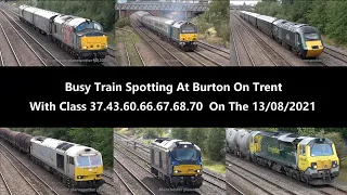 (4K) Busy Train Spotting At Burton On Trent With Class 37/43/60/66/67/68/70 On The 13/08/2021