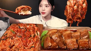 SUB)Spicy Kimchi with Rice and Pork Belly Mukbang Asmr