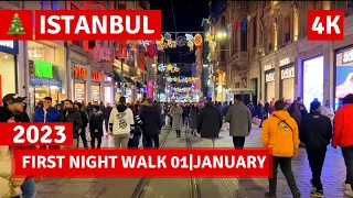 New Year Nightlife Istanbul 2023 City Center 1January Istiklal - Taksim Walking Tour|4k UHD 60fps